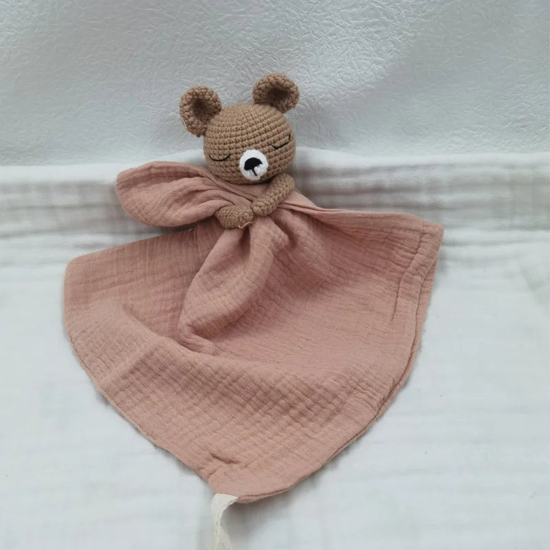 Doudou lange en mousseline & tête crochetée