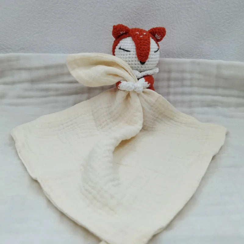 Doudou lange en mousseline & tête crochetée