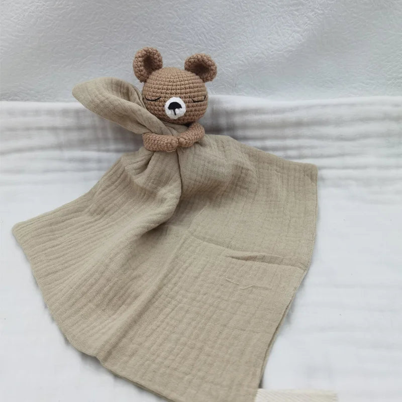 Doudou lange en mousseline & tête crochetée