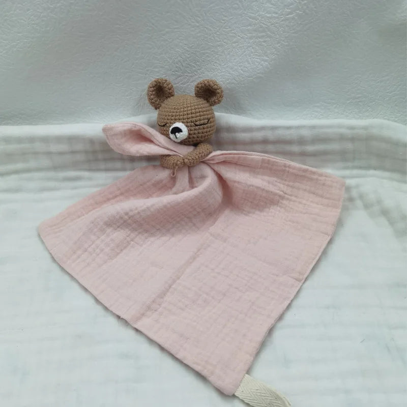 Doudou lange en mousseline & tête crochetée